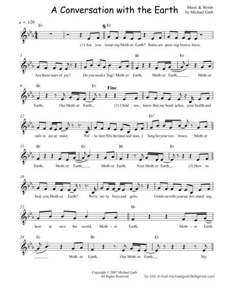 Free Sheet Music A Conversation With The Earth Large Print 2 Pages