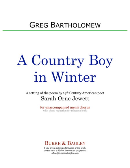 Free Sheet Music A Country Boy In Winter