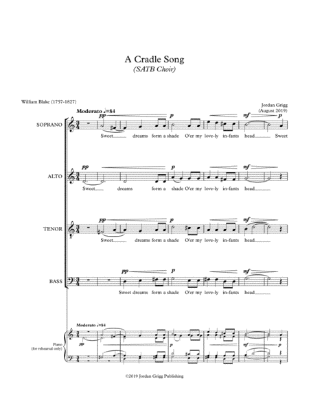 A Cradle Song Satb Choir Sheet Music