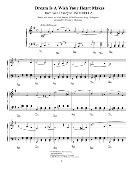 A Dream Is A Wish Your Heart Makes Easy Piano Solo Sheet Music