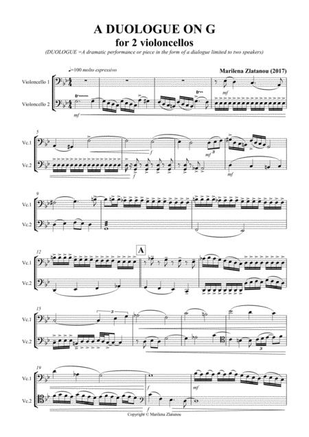 Free Sheet Music A Duologue On G For 2 Violloncellos