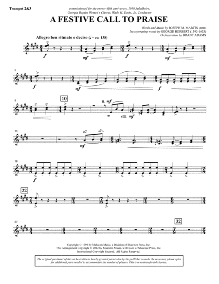 Free Sheet Music A Festive Call To Praise Bb Trumpet 2 3