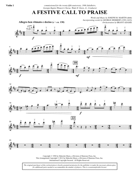 Free Sheet Music A Festive Call To Praise Violin 1