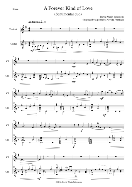 A Forever Kind Of Love Sentimental Duo For Clarinet And Guitar Sheet Music