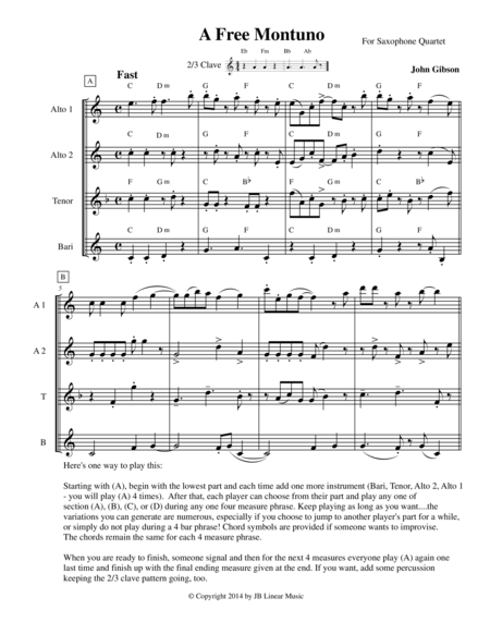 A Free Montuno Salsa Music Where You Decide How It Sounds For Saxophone Quartet Sheet Music