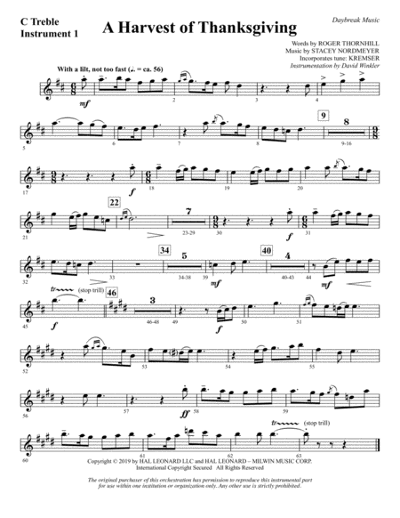 A Harvest Of Thanksgiving Treble C Instrument 1 Sheet Music