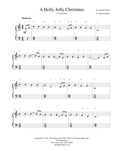 A Holly Jolly Christmas For Easy Piano Sheet Music