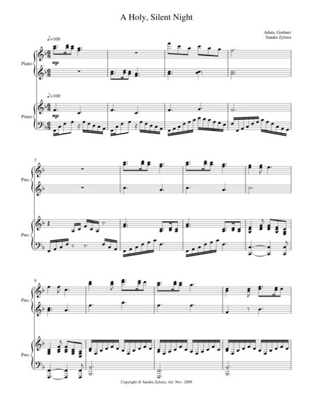 A Holy Silent Night 1 Piano 4 Hand Duet Sheet Music