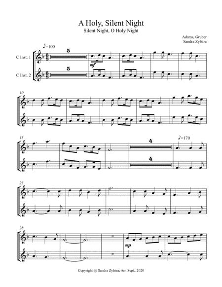 Free Sheet Music A Holy Silent Night Treble C Instrument Duet Parts Only