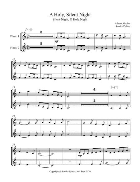 Free Sheet Music A Holy Silent Night Treble F Instrument Duet Parts Only