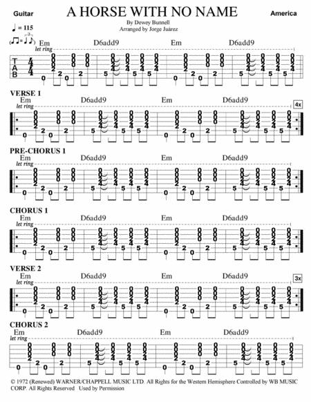 A Horse With No Name Guitar Tab Sheet Music