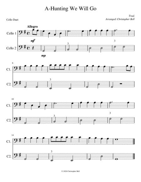 Free Sheet Music A Hunting We Will Go Easy Cello Duet