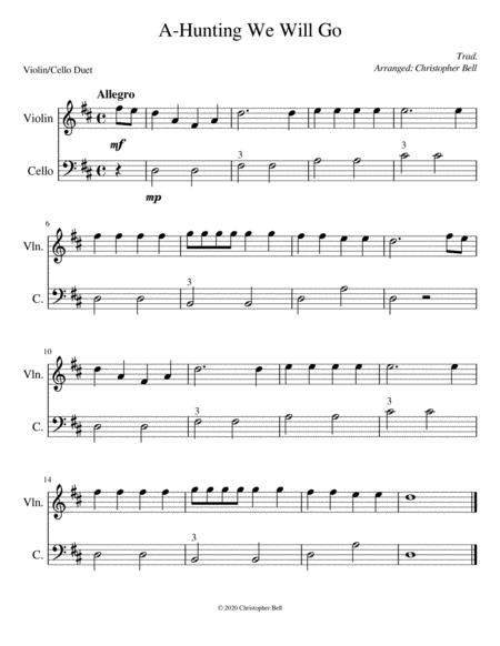 Free Sheet Music A Hunting We Will Go Easy Violin Cello Duet