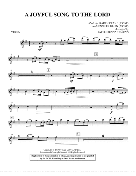 Free Sheet Music A Joyful Song To The Lord Arr Patti Drennan Violin