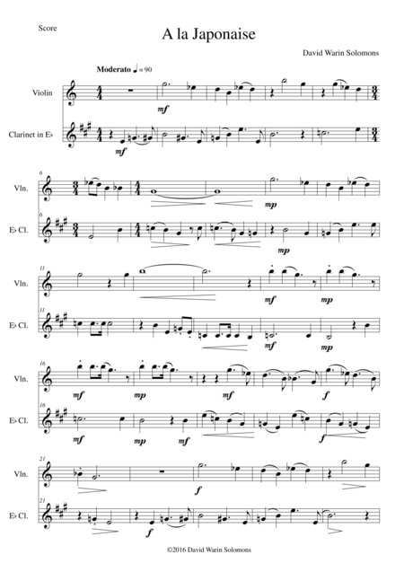 Free Sheet Music A La Japonaise For Violin And Eflat Clarinet