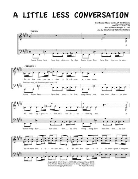 A Little Less Conversation Quartet Pricing Sheet Music