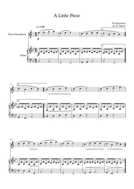 A Little Piece Robert Schumann For Tenor Saxophone Piano Sheet Music