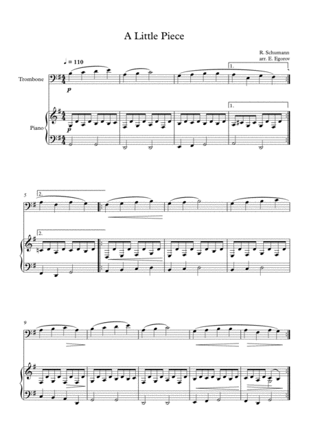 A Little Piece Robert Schumann For Trombone Piano Sheet Music