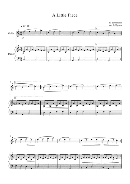 A Little Piece Robert Schumann For Violin Piano Sheet Music