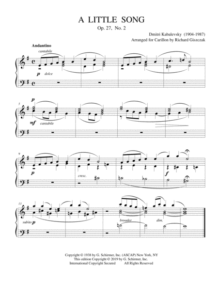 A Little Song Op 27 No 2 Sheet Music