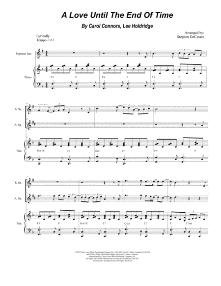 Free Sheet Music A Love Until The End Of Time Duet For Soprano And Alto Saxophone