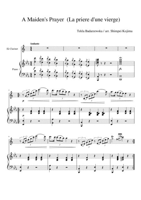 Free Sheet Music A Maidens Prayer La Priere D Une Vierge For Eb Clarinet And Piano