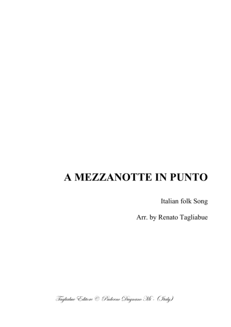 A Mezzanotte In Punto At Midnight O Clock Italian Folk Song Sheet Music