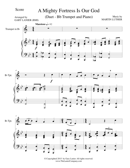 Free Sheet Music A Mighty Fortress Is Our God Duet Bb Trumpet And Piano Score And Parts