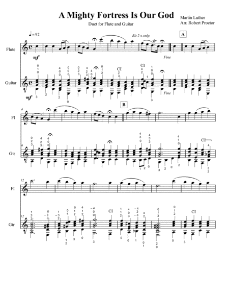 A Mighty Fortress Is Our God Duet For Flute And Guitar Sheet Music