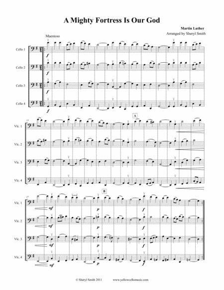 A Mighty Fortress Is Our God For Four Cellos Cello Quartet Sheet Music