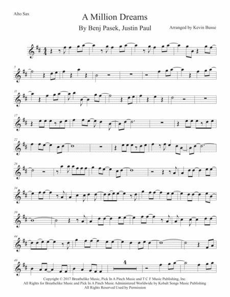 Free Sheet Music A Million Dreams Alto Sax