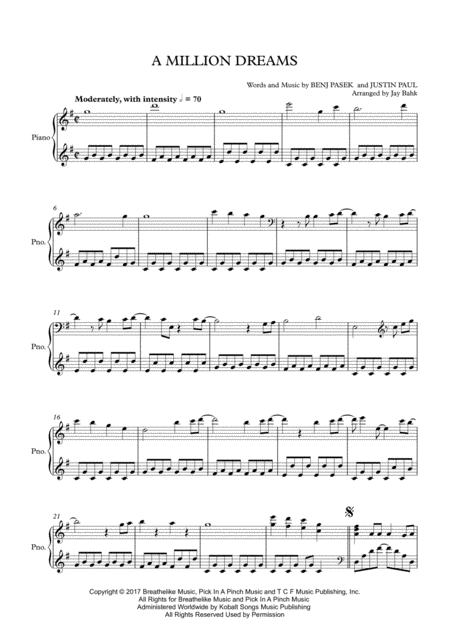 A Million Dreams By Benj Pasek And Justin Paul Sheet Music