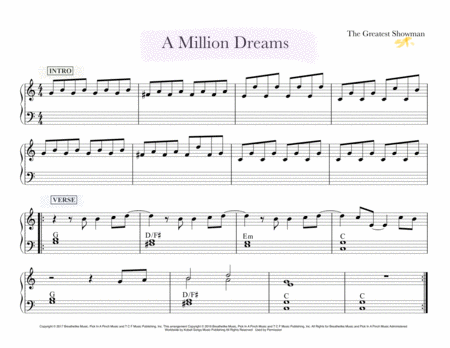 A Million Dreams Easiest Piano Arrangement Sheet Music