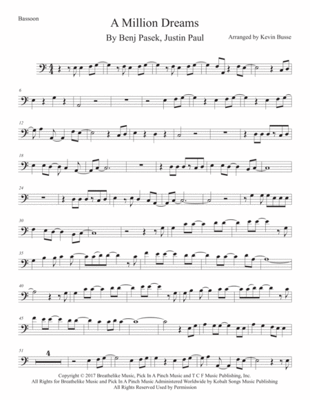 A Million Dreams Easy Key Of C Bassoon Sheet Music