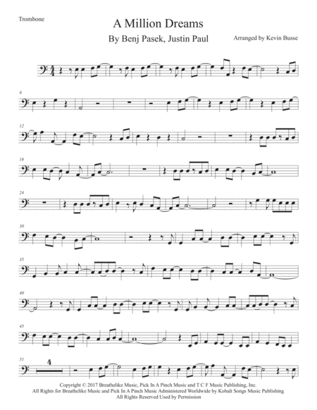 A Million Dreams Easy Key Of C Trombone Sheet Music