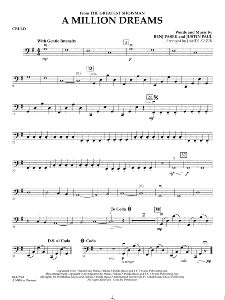 A Million Dreams From The Greatest Showman Arr James Kazik Cello Sheet Music