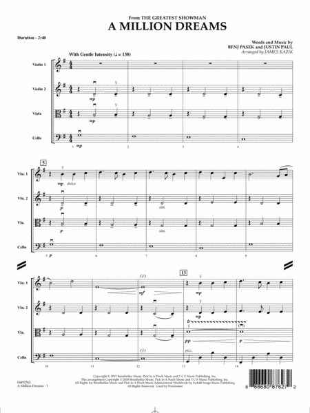 Free Sheet Music A Million Dreams From The Greatest Showman Arr James Kazik Conductor Score Full Score