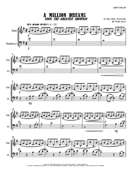 A Million Dreams From The Greatest Showman String Duo Vln Vc Sheet Music