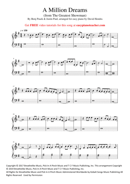 A Million Dreams From The Greatest Showman Very Easy Piano Sheet Music