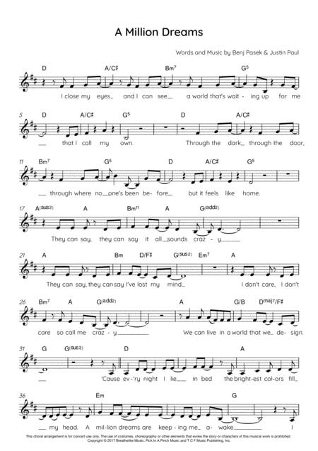 A Million Dreams Lead Sheet For Singalongs Sheet Music