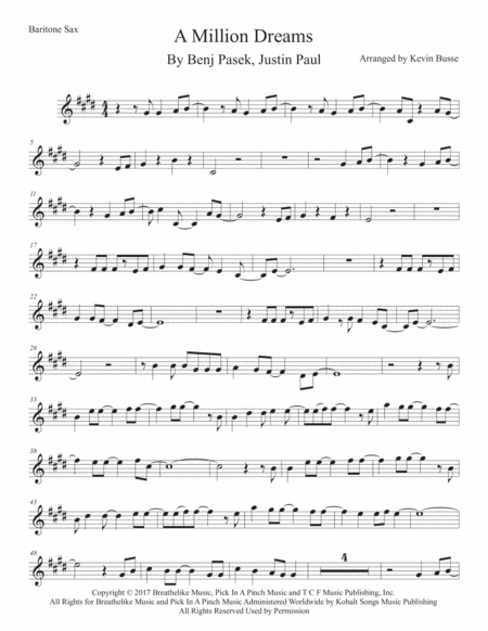 Free Sheet Music A Million Dreams Original Key Bari Sax