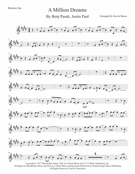 A Million Dreams Original Key Bari Sax Sheet Music