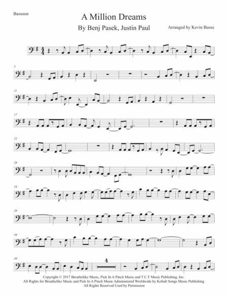 Free Sheet Music A Million Dreams Original Key Bassoon