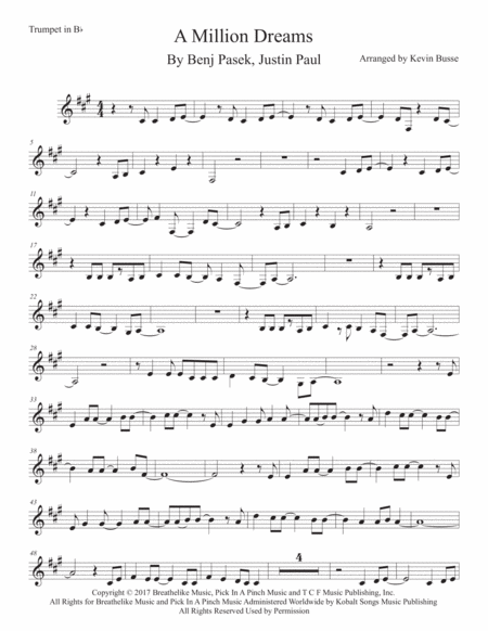 A Million Dreams Original Key Trumpet Sheet Music