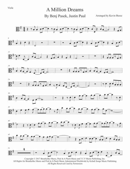 A Million Dreams Original Key Viola Sheet Music