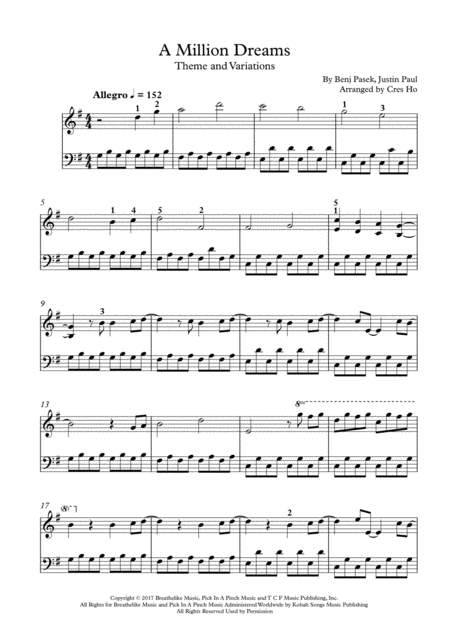 A Million Dreams Piano Solo Theme And Variations Nice Piano Cover Sheet Music