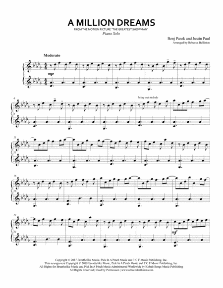 A Million Dreams Piano Solo Sheet Music