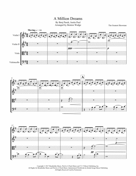 Free Sheet Music A Million Dreams String Quartet