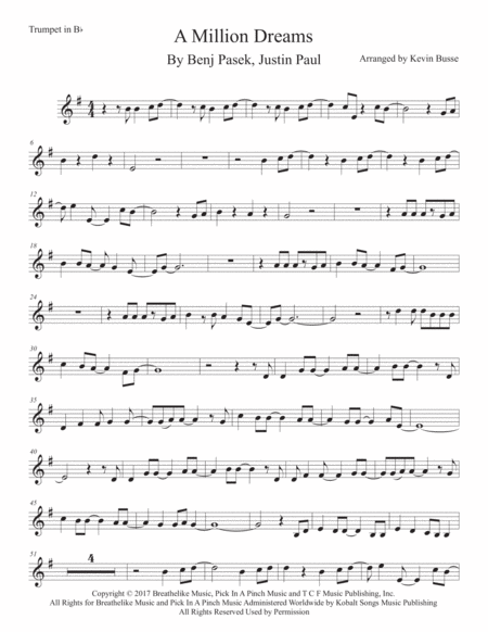 Free Sheet Music A Million Dreams Trumpet