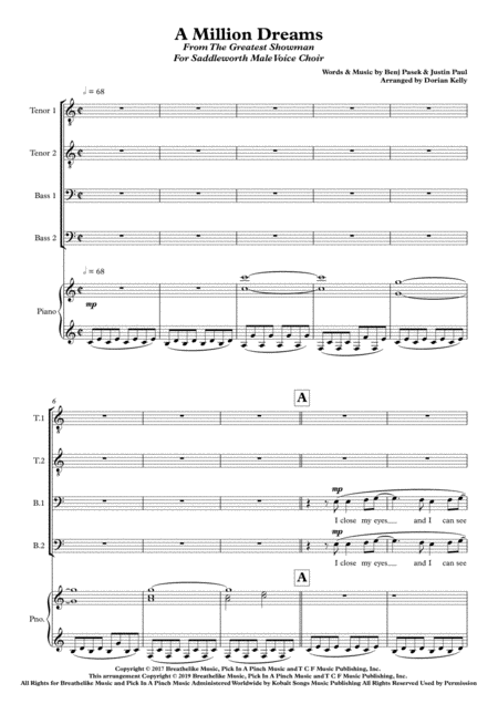 Free Sheet Music A Million Dreams Ttbb